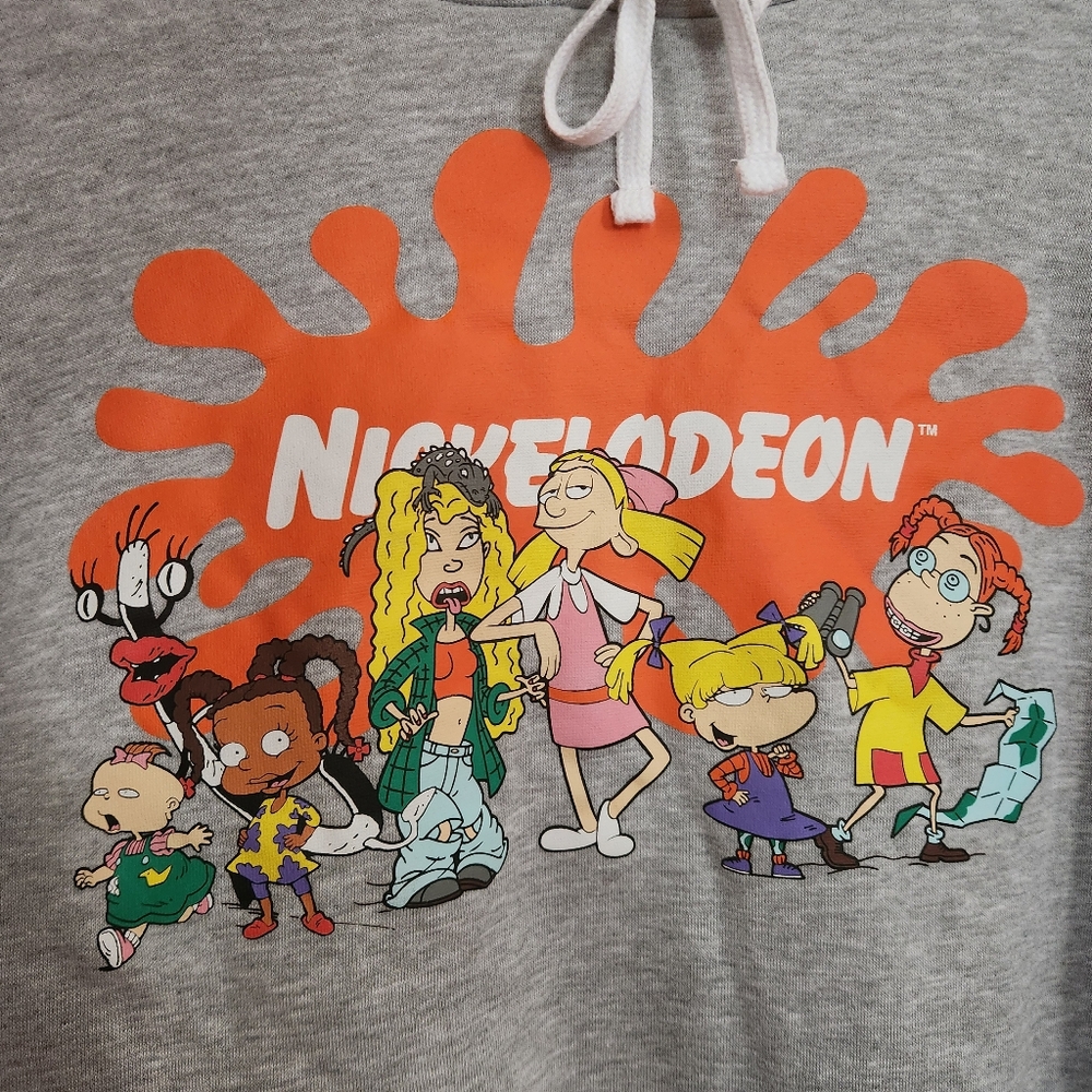 Ladies of Nickelodeon 90s Cartoons Heather Gray Cropped Hoodie XL